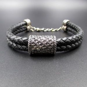 Vintage 9 Inch Cool Black Leather Bracelet